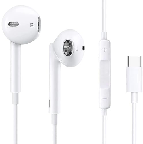 Auriculares USB C para iPhone 16 Pro Max Plus/15 , Auriculares con Cable USB C In Ear Cancelacion Ruido con Micrófono y Control de Volumen para Galaxy S23 S24 S22 Ultra S21 FE S20 A53 A54 A55, Pixel