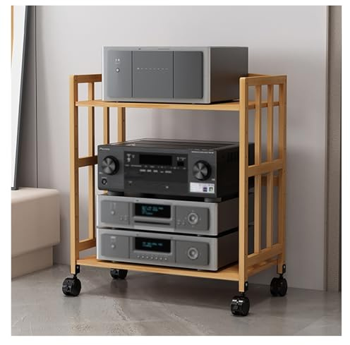 HiFi Rack AV Shelf - Bamboo Media Stand with Wheels for Home Theater - 2/3/4/5 Tier Storage - Stylish AV Equipment Organizer - 50cm Wide - Perfect for Entertainment Systems