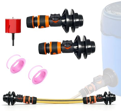 ZALASUNG Tankdurchführung mit Absperrhahn, 2er Pack–3/4“ * 16mm Außengewinde & Quick Connector, für Regentonne, Regenfass und Wassertonne
