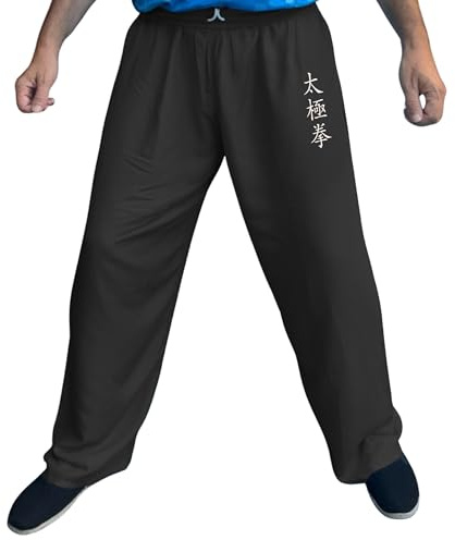 TAO MARTIAL Löst sittande tai chi byxor i viskos - herr dam - Qi Gong Kung Fu Yoga byxor - bred, flytande, elastisk midja, Tai Ji Black, XS