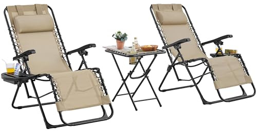 Abician Lot de 2 Chaise Longue Pliable et inclinable, avec Table Pliable