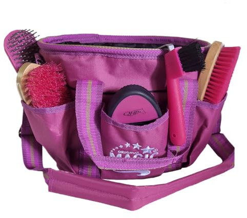 Covalliero/QHP Kit d'entretien pour chevaux avec sac de nettoyage | Kit de nettoyage 5 pièces comprenant cardage, barre, brosse à crinière, grattoir à sabots et brosse à racines