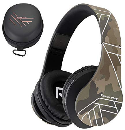 PowerLocus Cuffie Bluetooth Over Ear, Cuffie Wireless Bluetooth 5.3, Hi-Fi Stereo Suono, Senza Fili con Microfono, Pieghevoli, Micro SD/TF, FM Radio per Viaggio/Telefono/PC/Ufficio (Camuffare)