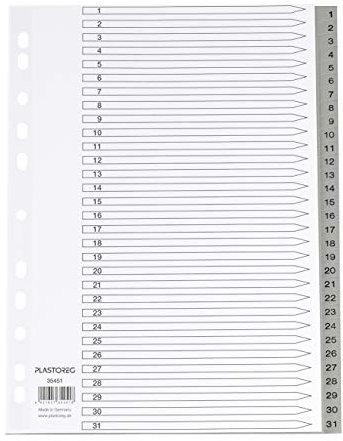 3er Set 31-teiliges Register/Trennblätter aus PP, DIN A4 mit Zahlen 1-31, volldeckend + praktischem Deckblatt aus stabilem Papier zum Beschriften. Trenn-Blätter für die Ordner-Organisation im Büro
