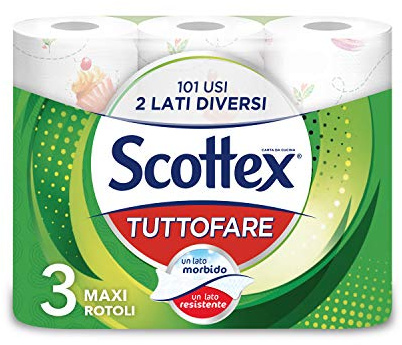 Scottex Tutto Fare, Carta Da Cucina, Morbida e Resistente, Ultra assorbente, Con Carta certificata FSC, 3 Rotoli