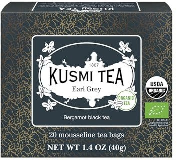 Kusmi Tea - Earl Grey Bio - Thé noir à la bergamote - Boîte thé de 20 sachets mousseline