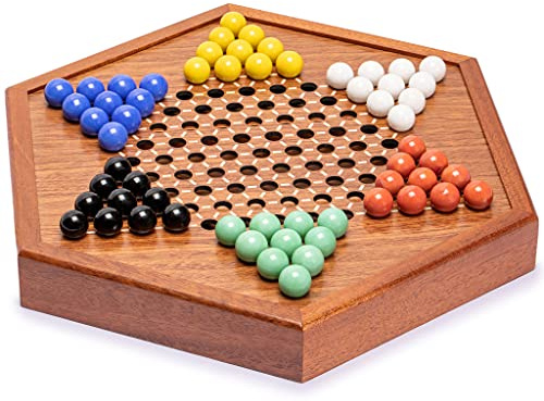Yellow Mountain Imports Dama Cinese in Legno Set di Giochi da Tavolo Halma (32,1 centimetri) con Biglie di Vetro Tinta Unita (16mm)