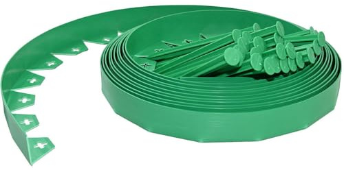 Ram® 10M Meters Green Lawn Edging Border Flower Bed Garden Lawn Edging Flexible Border With 40 Pegs Green