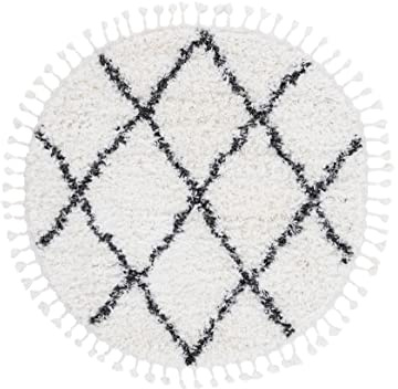 carpetfine Hochflorteppich Eddy Rund Schwarz Ø 160 cm Floral | Moderner Teppich für Wohn- und Schlafzimmer