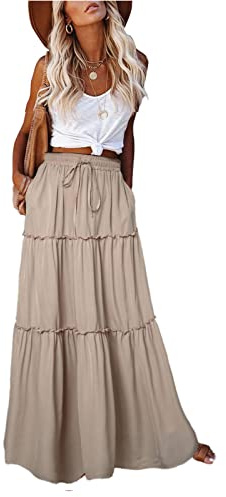 EARKOHA Womens Casual High Waist Tiered Paisley Print Long Maxi Skirt with Pockets