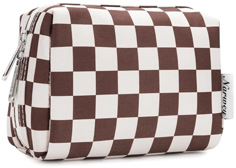 Narwey Make up Tasche Damen Schminktasche Kosmetiktasche Kulturtasche Damen Kulturbeutel, Makeup Tasche Makeup Bag (Gitter Dunkelbraun, Groß)
