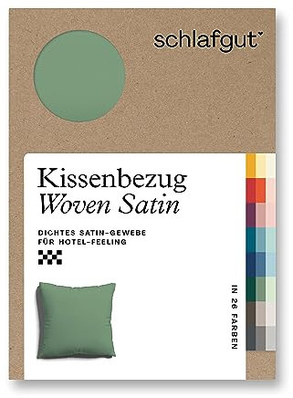 schlafgut Woven Satin Kissenbezug 40x40 cm Green Mid Uni in Premium Hotelqualität, Kopfkissenbezug einzeln mit 100% weicher Baumwolle