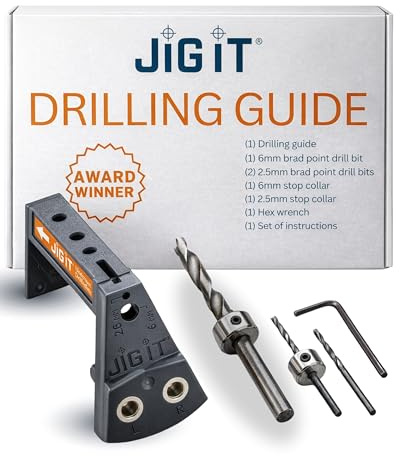JIG IT Undermount Drilling Guide - Durable ABS Plastic Drill Angle Guide w/Steel Inserts - Drill Guide Jig for Blum Tandem & Drawer Slide – Ideal Woodworking Tools Includes Drill Bits, Collars & More