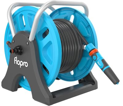 Flopro -EVERYDAY Gartenschlauchtrommel 20m: 2-in-1 ideal als freistehende oder wandmontierte Schlauchtrommel Robuster Rahmen für Stabilität Komplett mit SUPERGRIP Schlauchverbinder Set & Düse -