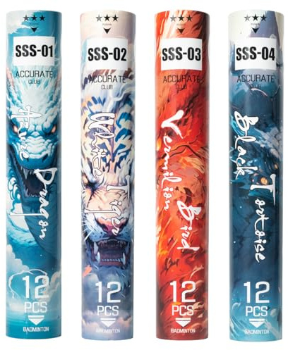 ALPSPORT SSS 4 Mythical Beasts Birdies 12 Pack White Goose Feather Badminton Shuttlecocks with Great Stability and Durability, High Speed Training Badminton Balls for Indoor Outdoor Sport (SSS-04)