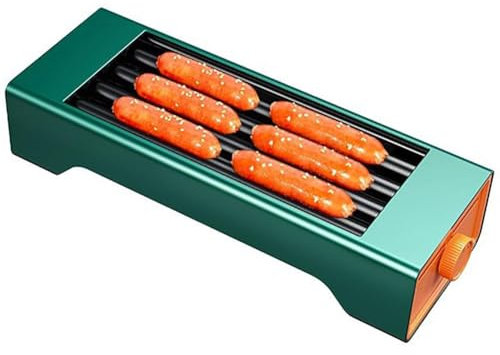 Parrilla for salchichas, máquina for hacer perritos calientes de 150 W con 4 rodillos antiadherentes, temperatura ajustable de 0 a 180 °C, horneado uniforme de 360 ​​°, material de acero inoxidable, f