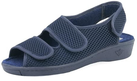 JOMIX Hausschuhe Damen Klettverschluss Sommer Senioren Hallux Valgus Schuhe Bequeme Sandalen Weite H Women Rutschfeste Puschen Indoor (Blau 40 EU, ES2501)