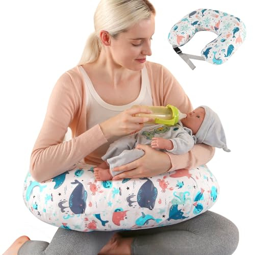 Mingfuxin Nursing Pillow for Infants, Breastfeeding Pillows, Baby Support Pillows for Nursing, Bottle Feeding, Tummy Time Pillows with Adjustable Waist Strap, Washable Cover & Breathable Filling