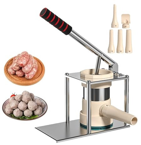 Yianyal Máquina para hacer salchichas, empujador manual para salchichas - Empujador de salchichas vertical de acero inoxidable - Máquina de relleno de cocina, empujador manual de carne con boquillas