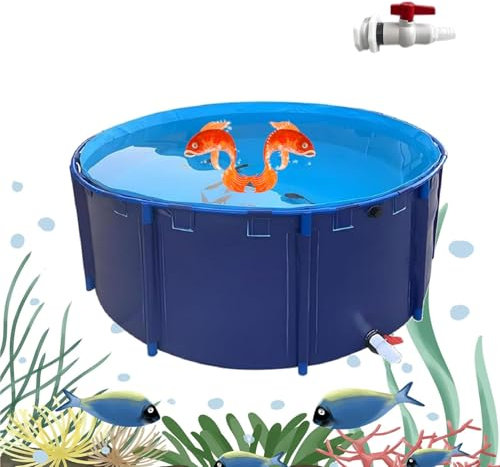 Pxkmouy 3.5×1.2m Piscina con válvula de Drenaje, Estanque de Peces Estanque prefabricado Grande Marco de Lona de PVC para estanques, Ventana de visualización Transparente para Bing Koi Marco de Acero