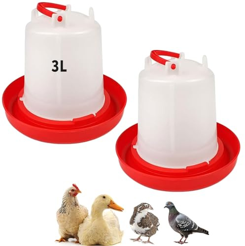 Paquete de 2 bebederos de Pollo de 3 litros, Juego de bebederos de Aves de Corral de Gran Capacidad para Pollitos, Patos, Pavos | Contenedor dispensador de Agua de plástico para gallinero