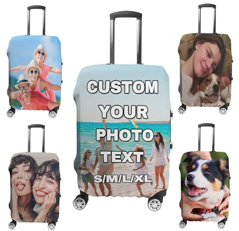RoPox Funda de Maleta Personalizada, Foto, Texto y Logotipo Personalizables,Diseño Doble Cara,Maleta Lavable Antiarañazos Funda, 19-32 Pulgadas Viaje Cubierta de la Caja