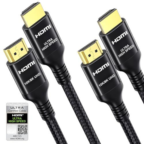Etseinri 10K 8K 4K HDMI 2.1 Cable 3Metros Certificado Velocidad 2 Unidades | Cable HDMI 48Gbps 10K 8K 4K@240/165/144/120/60Hz 0.01ms eARC VRR HDR10+ para Monitor de Proyector Barra de Sonido Portátil