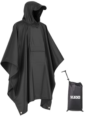 vleoX Waterproof Poncho, 3-in-1 Rain Coat Lightweight Raincoat with Hood