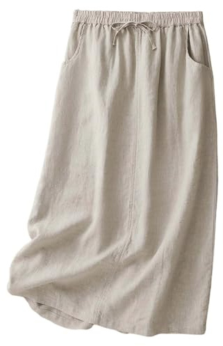 Générique Jupe Longue Femme Jupe Naturelle Femme Lin Naturel Lin Coton Naturelle Taille élastique Ample Respirante Casual Quotidien été Coton A Ligne Confortable Respirante Douce Chic