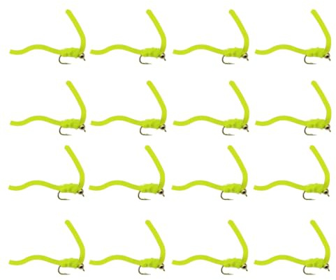 Squirmy Worm fiskefluga, set med 16 mjukt silikonbete för öring | S-kurva rörelse, kolfiberstålkrokar, sortiment av ljusa färger, förvaringslåda ingår, mjuk och motståndskraftig