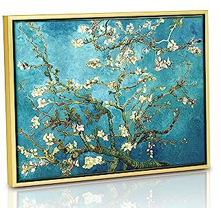 Wieco Art Gold Framed Canvas Prints of Almond Blossom by Vincent Van Gogh Paintings Reproduction Wall Art Pictures for Home Office Decorations