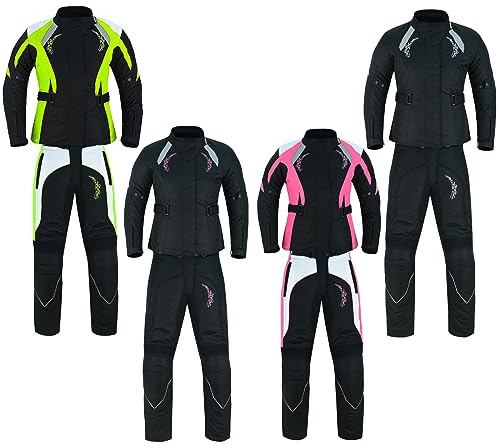 Waterproof Motorcycle Motorbike suits for women 2 Pieces Ladies Motorbike Suit Motorcycle Moped gears in Cordura Fabric with CE Approved Armours (Black with Grey flower, M)