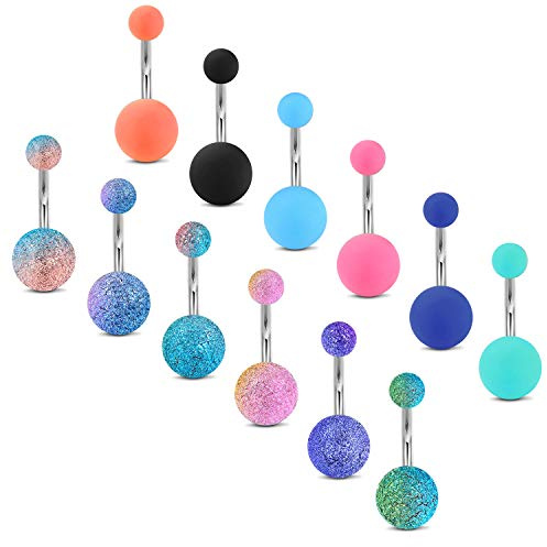 incaton 14G 1.6mm Piercing Nombril Acier Chirurgical 12Pcs Piercing au Nombril Anneau de Nombril Coloré Piercing de Ventre 10mm Femme Choix Différents
