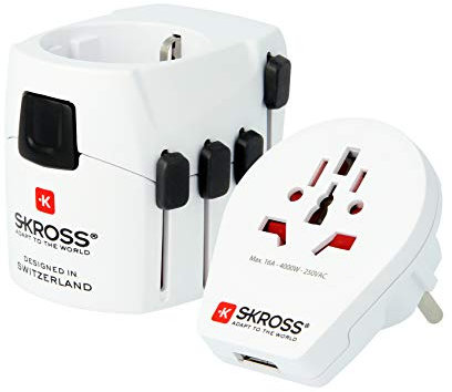 SKROSS - 1.302539 - Pro World & USB - 2 in 1 - Universal travel adapter for the whole world - Voltage and power: 100V–700W / 250V–1750W - 2.4A USB socket - non -slip protection
