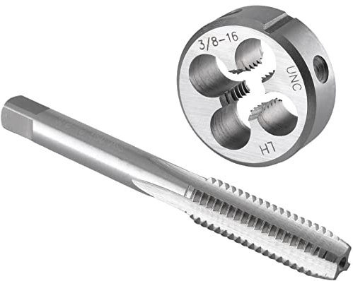 Burkit 3/8 Zoll-16 UNC Gewindebohrer und Schneideisen Set Linkshänder, 3/8 x 16 UNC Maschinengewindebohrer und runde Schneideisen