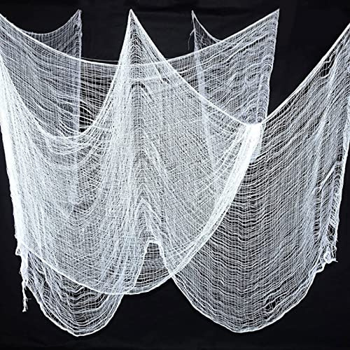 Zueyen 3 Pack Halloween Creepy Cloth Décorations de Porte d'halloween, Effrayant Gaze de Coton pour la Maison de fête d'halloween, Table, décoration de fenêtre, nappes, 78,7 x 29,9 Pouces (Blanc)
