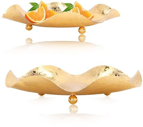 Tazón de frutas, tazón dorado para servir, plato de frutas, pan, dulces, bandeja, patrón, mesa decorativa, centro de mesa, soporte, cubertería, organizador de aperitivos, bandeja para cenas familiares