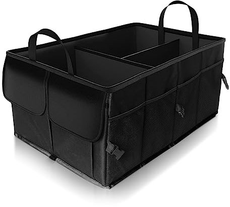 CGEAMDY Car Trunk Storage Organizer, Collapsible Multi Compartment Large Capacity Cargo Organizer, Backseat Waterproof Net Storage Box for Sedan SUV Truck, Folding Car Interior Accessories