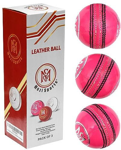 Mozi sport läder cricketbollar herr senior klubb match premium kvalitet bollar vikt 155 g (rosa handsydd)