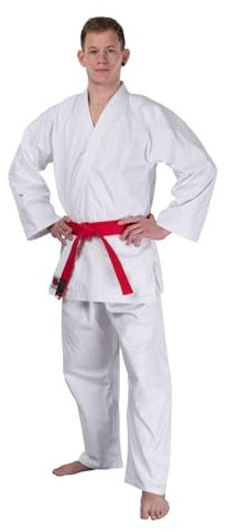 TEKKA BUDO Karateanzug Pro weiß 12 oz - Karate Gi Set - Jacke. Hose mit Elastikbund - Kumite Anzug - Segeltuch - Größe 170