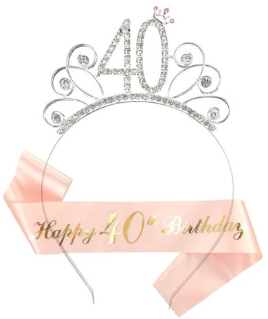 40 Compleanno Corona e Fascia, Happy 40 anni Donna Strass Corona Diadema e Fascia, per Accessori Decorativi per Feste per Ragazze