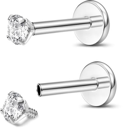 Adramata 2Pcs Titan Labret & Nasenpiercing - Medusa Piercing Stecker in Gold & Silber - Innengewinde - Ohrstecker & Helix Piercings