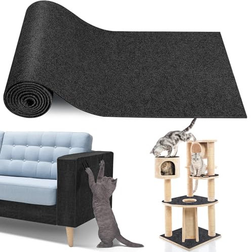 Fentar Kratzmatte Selbstklebend, 200x40cm Trimmbar Katzen Kratzmatte Wand, Verdickte Kratzteppich Katze, Kratzschutz Sofa Katze, DIY Mehrzwecks Katzenkratzmatte für Kratzwand Sofa Möbel (Schwarz)