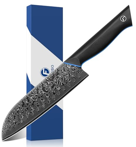 FINTISO 7-Inch Kitchen Knife, 67-Layer Japanese Damascus Steel Chef's Santoku With G10 Handle - Professional Cooking Tool for Home and Kitchen