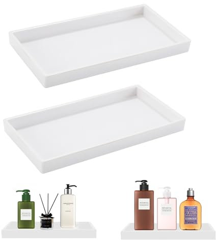 2 Stück Badezimmer Tablett, Rechteckiges Dekotablett, Hitzebeständig Harz Badezimmertablett Küchen Platte Schmuckaufbewahrung Organizer Kosmetiktablett für Seifenspender Gewebe Kerzen (weiß)