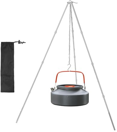 Trípode de camping – Trípode para cocinar a fuego abierto, equipo de cocina para fogatas | Trípode de cocina al aire libre con cadena colgante ajustable, aluminio plegable ligero, equipo de