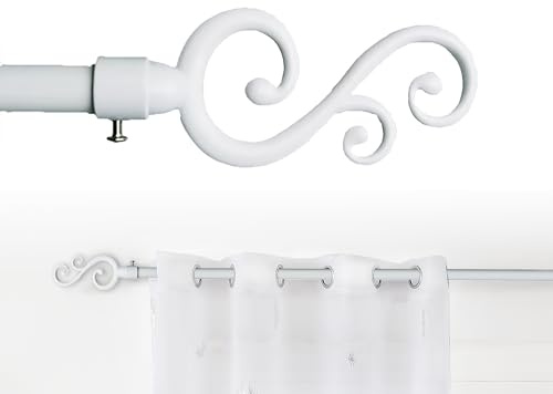 GD LOVES YOUR HOME Bastone Tenda Estensibile 70-120 cm-160x310cm Ferro Antichizzato Shabby Chic Asta Anelli Scorritenda MOD.Forma a spirale in rattan (Bianco, 70-120 CM)