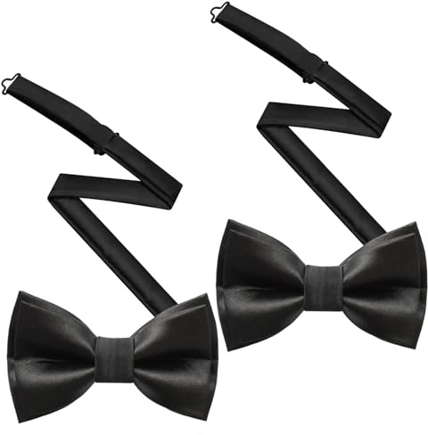 Black Bow Tie, 2Pcs Black Ties for Men Adjustable Formal Dickie Bowtie for Wedding Party, Business Meeting, Banquets