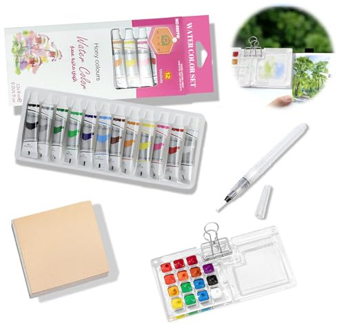 Set Acquerelli Portatile WEILAOK con 12 Colori Gouache, Tavolozza Acquerelli e Sketchbook Acquerello e Pennelli per Artisti e Hobbisti
