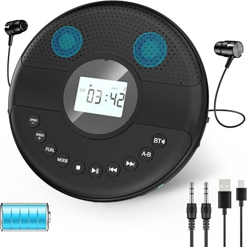 Good Homie Reproductor De CD Multifuncional, Walkman Portátil Recargable, 5 Efectos De Sonido, Parlantes Estéreo Duales Incorporados, para Automóvil Y Uso Personal (Negro)